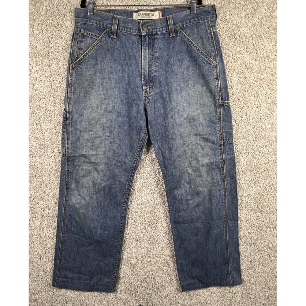 Levis Signature Jeans Mens 34x32 Carpenter Blue Denim Workwear Solid Excellent
